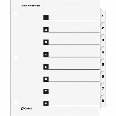 Cardinal Brands Cardinal 60813, ONESTEP PRINTABLE TABLE OF CONTENTS AND DIVIDERS, 8-TAB, 1 TO 8, 11 X 8.5, WHITE CRD60813